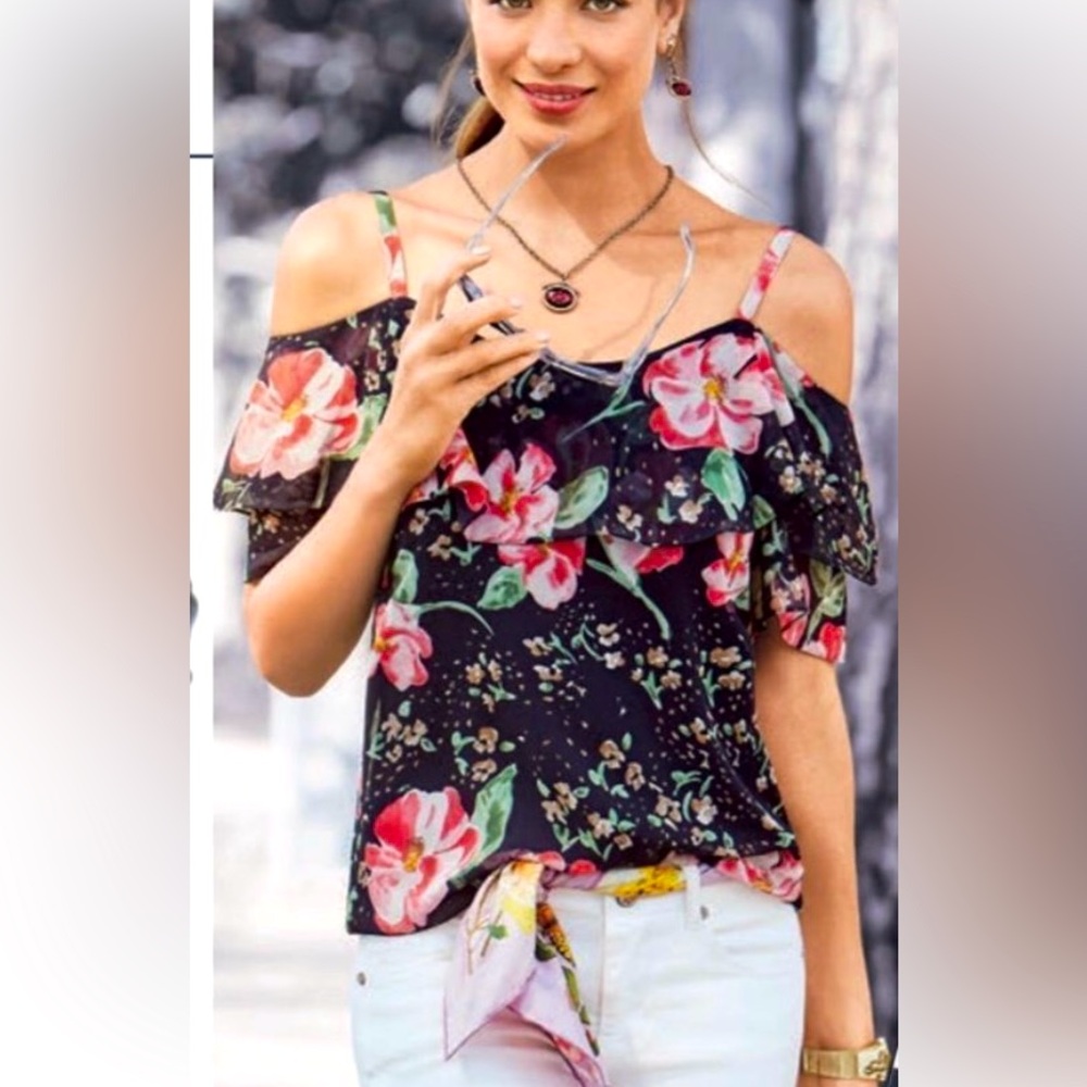 CAbi Cold Shoulder Cami Large Floral Print Size Medium